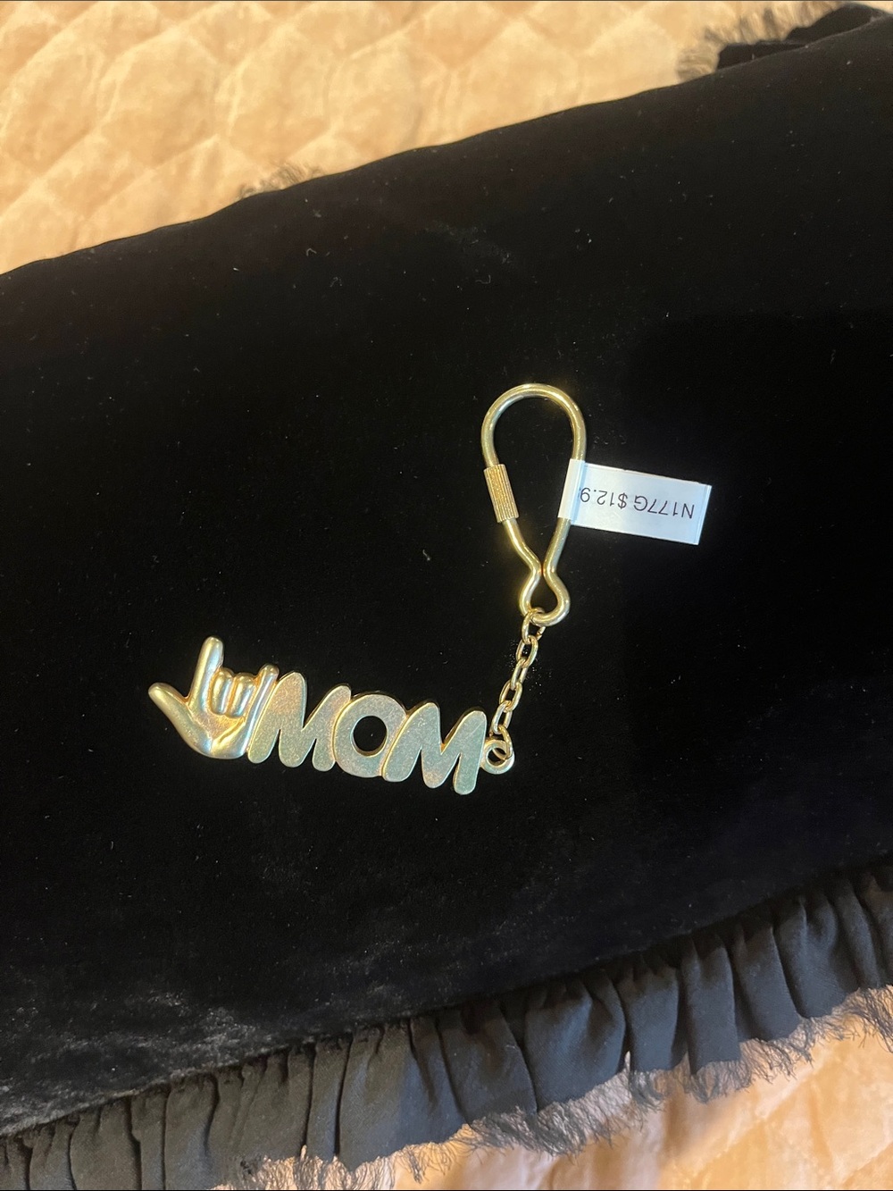 Gold "MOM" Keychain Charm